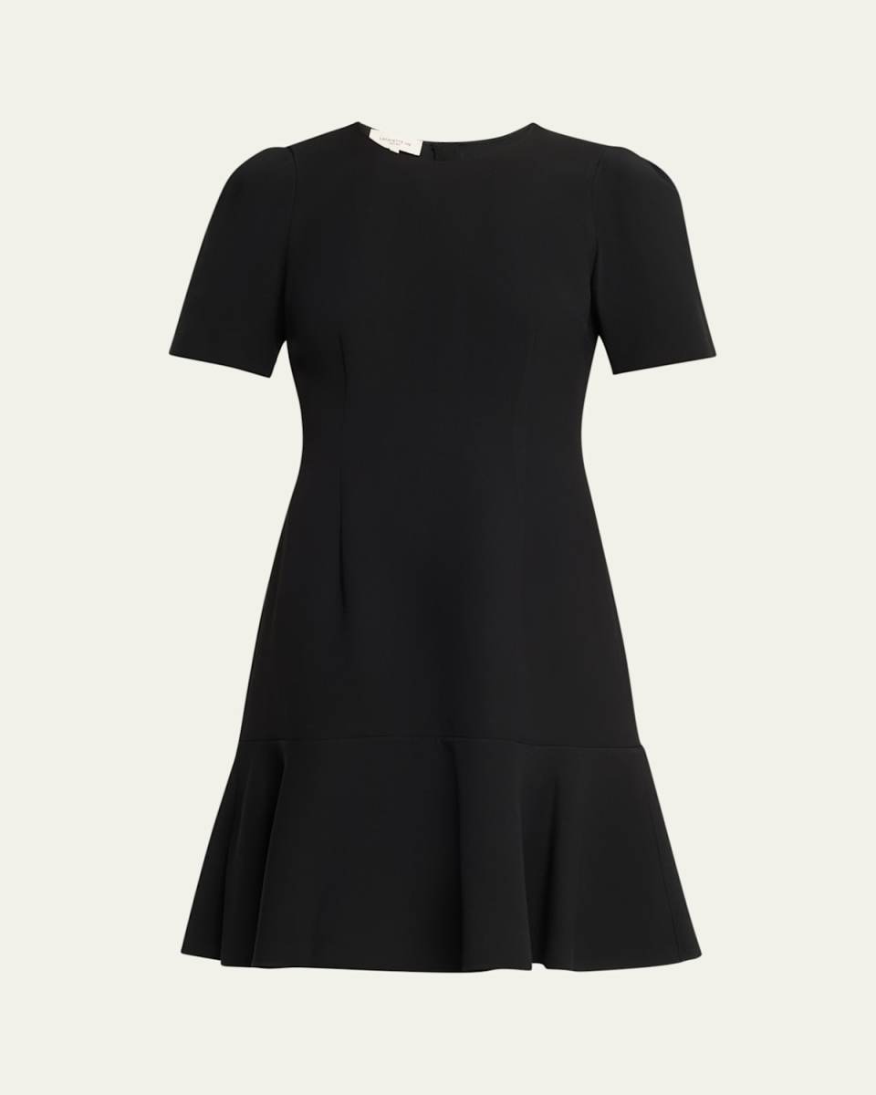 Flounce Puff-Sleeve Crepe Dress